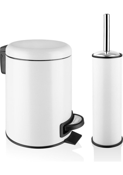 Tekno Trust Elit Ikili Banyo Seti Beyaz Paslanmaz 3 Lt Çöp Kovası Wc Tuvalet Fırçası