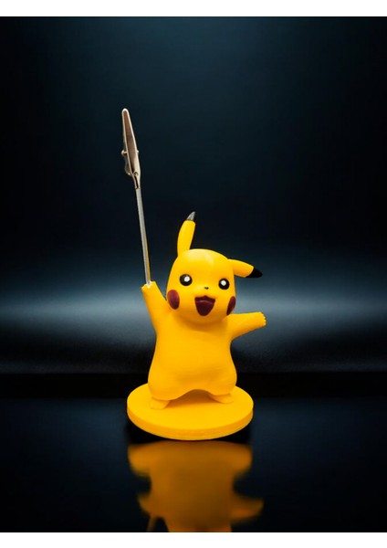 Pikachu Figürlü Not Tutucu - Pokemon Temalı Masa Üstü Aksesuarı Metal Kıskaç Notluk