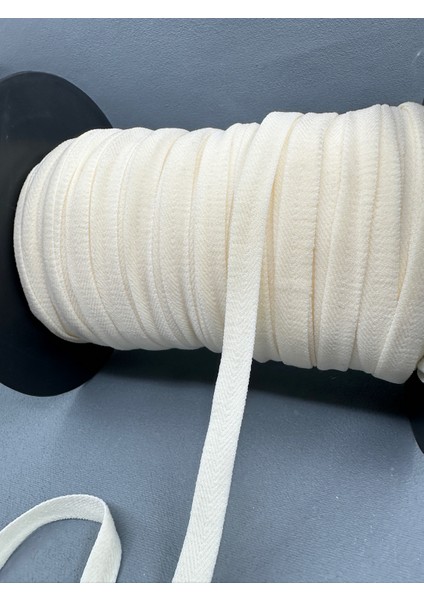 1 cm Dokuma Muss Lastik-5 Metre (Ekru)