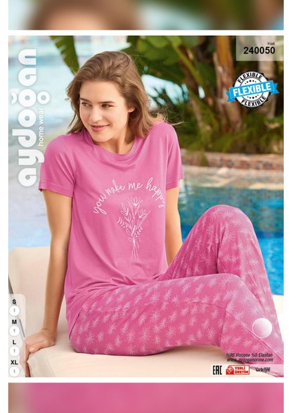 Kadın Ezgi Flexible Kısa Kol Fuşya Pijama Takımı 0050