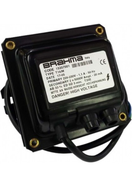 T16/M Sargılı Ateşleme Transformatörü 15357001 220-230V 1.1A 50Hz 2 x 5000V 20MA 33% (Saclı)