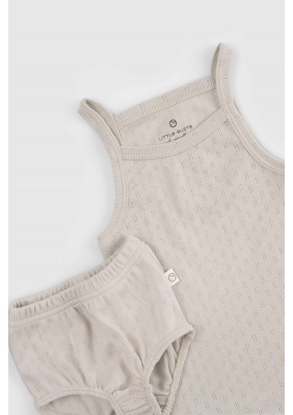 Organik Pamuk Pointel Bebek Bej Atlet Bloomer Takımı