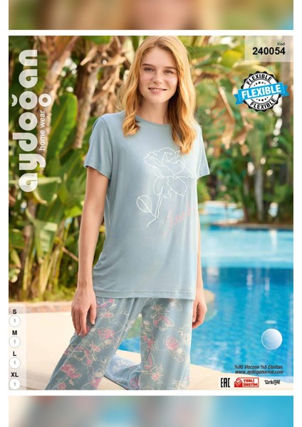 Kadın Ezgi Flexible Kısa Kol Açık Mavi Pijama Takım 0054
