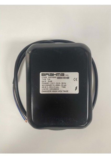 T20 Sargılı Ateşleme Transformatörü 15570005 110V 2.6A 50Hz 2 x 5000V 23MA 66% (Saclı)