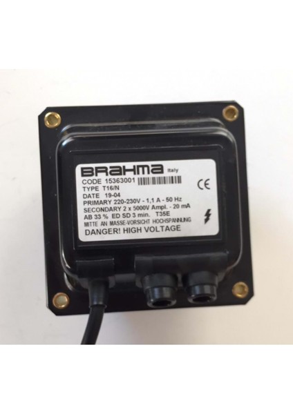 T16/N Sargılı Ateşleme Transformatörü 15363001 220-230V 1.1A 50Hz 2 x 5000V 20MA 33%