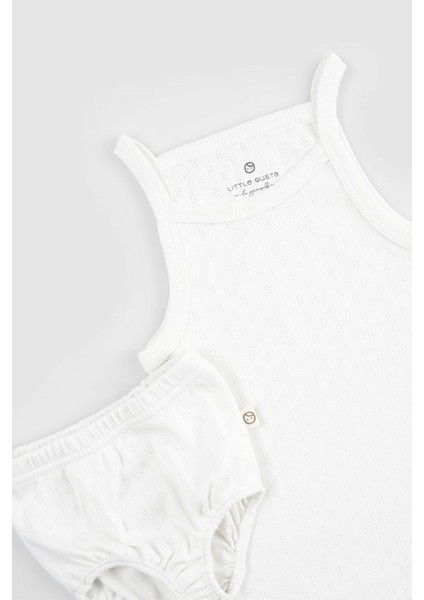 Organik Pamuk Pointel Bebek Ekru Atlet Bloomer Takımı