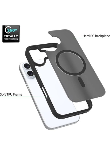 Apple iPhone 16 Plus Kılıf Kamera Korumalı Magsafe Wireless Şarj Özellikli Mat Şeffaf Renkli Kılıf