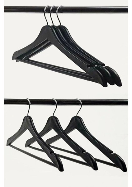 48 Adet Ahşap Görünümlü Plastik Siyah Elbise Kıyafet Askısı