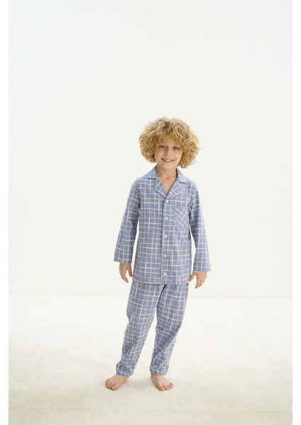 Erkek Çocuk Uzun Kol Önden Düğmeli Mavi Pijama Takım C8T4N7O8 modelleri