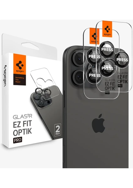 iPhone 16 Pro Max / 16 Pro / 15 Pro Max / 15 Pro / 14 Pro Max / 14 Pro Kamera Lens Camı Koruyucu Glas.tR EZ Fit Optik Pro (2 Adet) Black - AGL05205