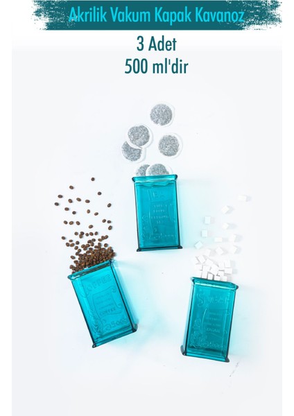Akrilik Şeker Kahve Çay Kavanozu 500 ml (Vakum Kapak )
