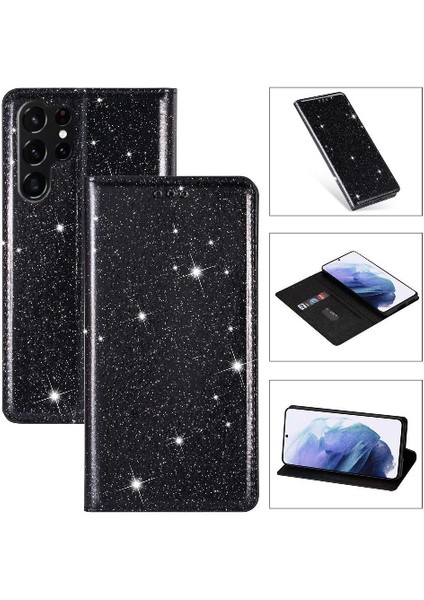 Samsung Galaxy S24 Ultra Manyetik Kapatma Flip Case Için Glitter Flip Case (Yurt Dışından)