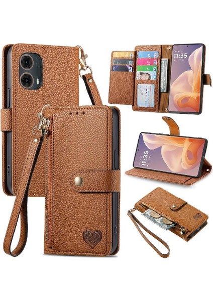 Motorola Moto G45 Aşk Fermuar Cüzdan Deri Kılıf Için Flip Case (Yurt Dışından)