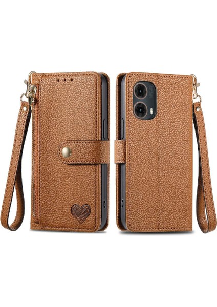 Motorola Moto G45 Aşk Fermuar Cüzdan Deri Kılıf Için Flip Case (Yurt Dışından)