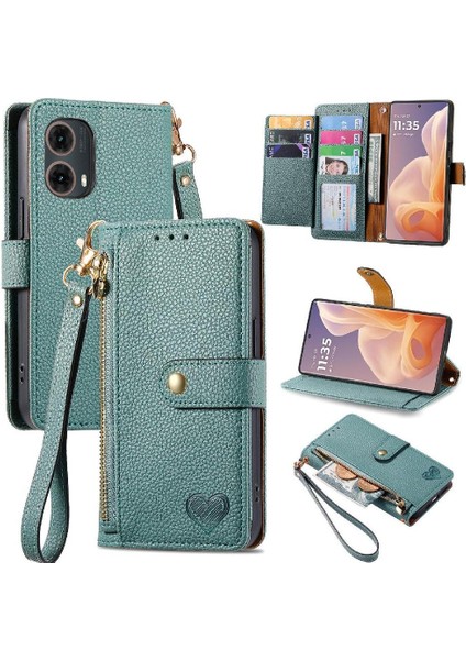 Motorola Moto G45 Aşk Fermuar Cüzdan Deri Kılıf Için Flip Case (Yurt Dışından)