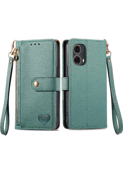 Motorola Moto G45 Aşk Fermuar Cüzdan Deri Kılıf Için Flip Case (Yurt Dışından)