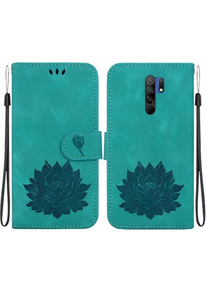 Xiaomi Redmi 9 Başbakan Kabartma Lotus Çiçek Manyetik Cüzdan Için Flip Case (Yurt Dışından)