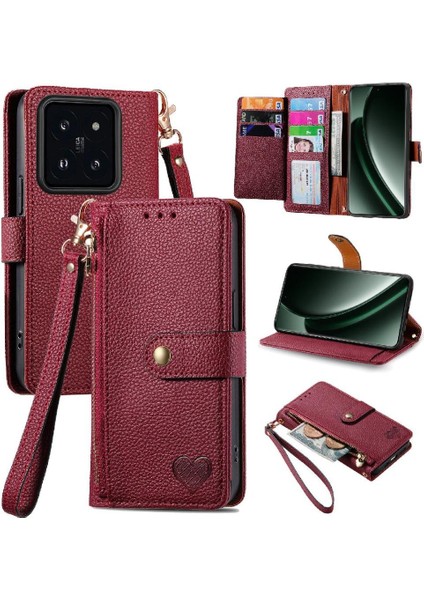 Xiaomi 14T Darbeye Fermuar Cüzdan Deri Kılıf Aşk Için Flip Case (Yurt Dışından)