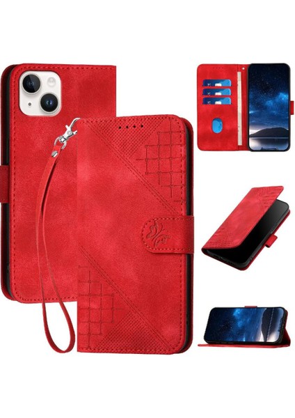 Ayrılabilir El Kayışı ile IPhone 14 Için Flip Case Kabartmalı Kelebek ve (Yurt Dışından)