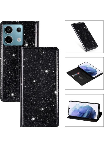 Xiaomi Redmi Not 13 Için Glitter Flip Case 4g Manyetik Kapatma Pu Deri (Yurt Dışından)