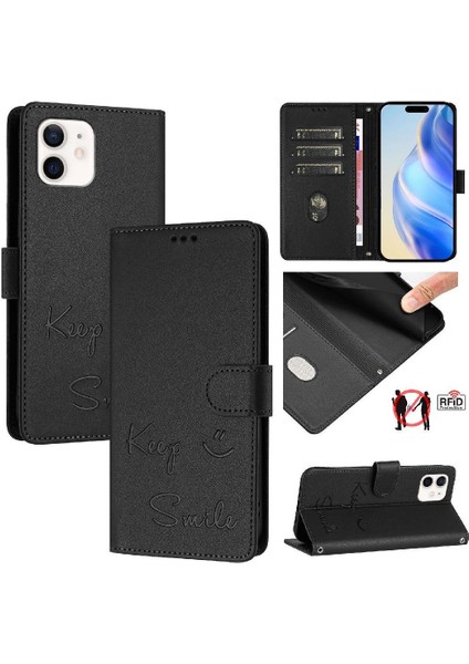 IPhone 12 Için Kılıf Mini Kart Tutucu Cüzdan Kapak Çevirin Rfıd Engelleme Pu (Yurt Dışından)