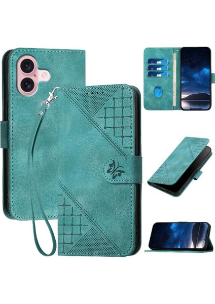 IPhone 16 Için Flip Case Kabartmalı Kelebek ve Kredi Kartı Yuvası Yüksek Telefon (Yurt Dışından)
