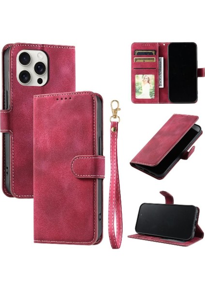 IPhone 15 Için Flip Case Pro Max Pu Deri Kickstand Manyetik Cüzdan Kart (Yurt Dışından)