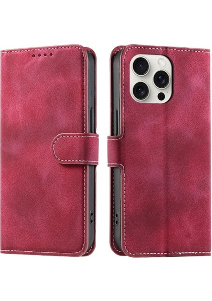 IPhone 15 Için Flip Case Pro Max Pu Deri Kickstand Manyetik Cüzdan Kart (Yurt Dışından)