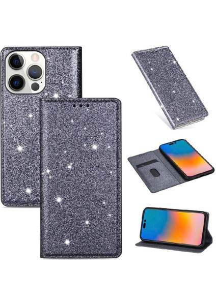 IPhone 14 Için Glitter Flip Case Pro Manyetik Kapatma Pu Deri Kart Çevirme (Yurt Dışından)