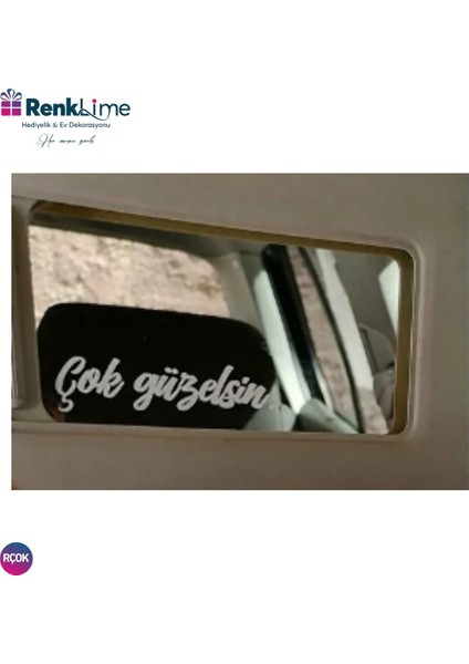 Çok Güzelsin Güneşlik Ayna Yazısı 7,2x1,8cm - Araba-Motosiklet -Cam - Defter Etiket Sticker
