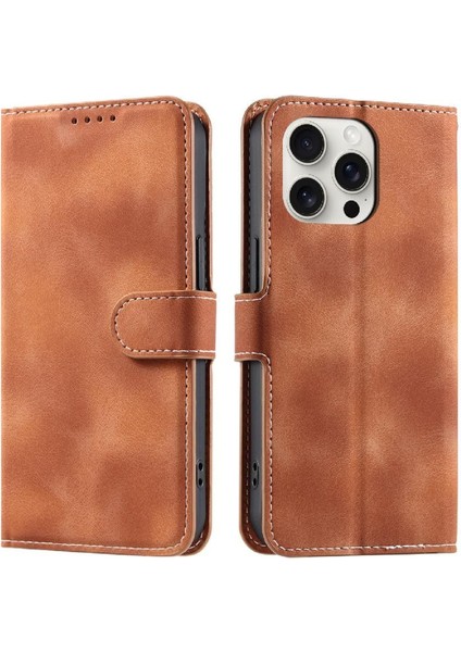 IPhone 15 Için Flip Case Pro Cüzdan Kart Yuvaları Manyetik Kickstand Pu Bilek (Yurt Dışından)