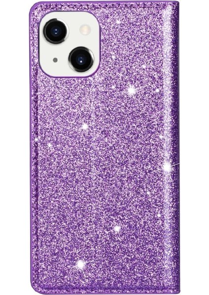 IPhone 14 Artı Pu Deri Manyetik Kapatma Kartı Için Glitter Flip Case (Yurt Dışından)