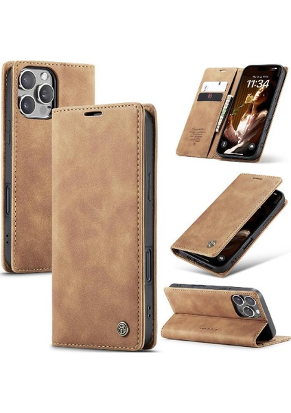 IPhone 16 Için Flip Case Pro Vintage Pu Deri Cüzdan Manyetik Kapatma (Yurt Dışından)