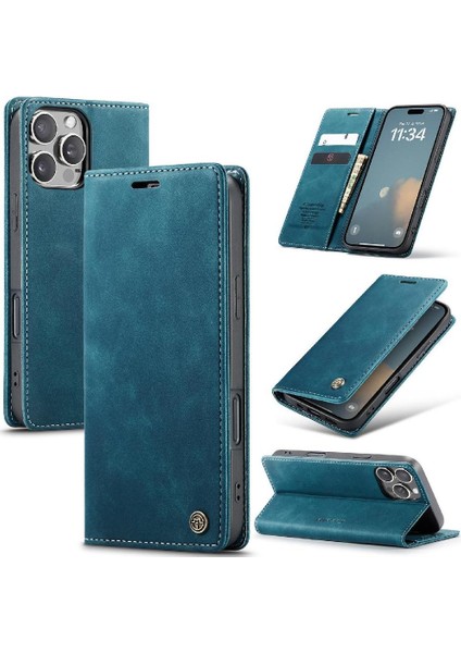 IPhone 16 Için Flip Case Pro Vintage Pu Deri Cüzdan Manyetik Kapatma (Yurt Dışından)
