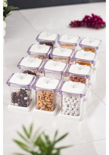 Akrilik Fuşya 12 Li Baharat Kavanozu & Baharatlık & Baharatlık Seti 200 ml ( Cam Değildir )