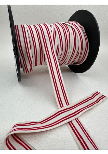 2.5 cm Çizgili Katlanır Dokuma Lastik-5 Metre-(Beyaz/kırmızı)