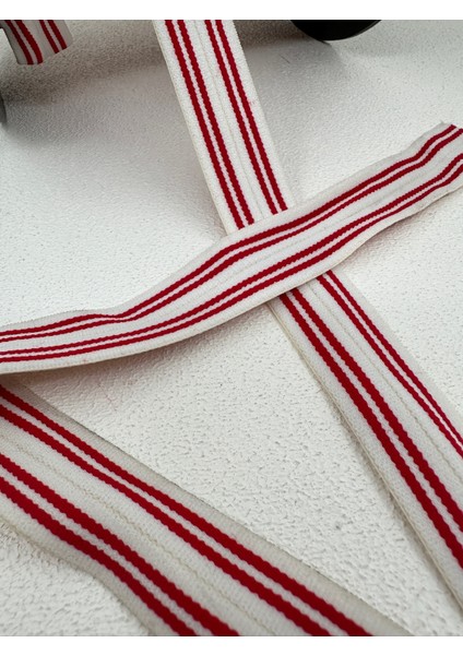 2.5 cm Çizgili Katlanır Dokuma Lastik-5 Metre-(Beyaz/kırmızı)