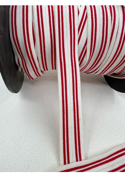 2.5 cm Çizgili Katlanır Dokuma Lastik-5 Metre-(Beyaz/kırmızı)