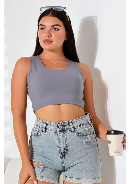 Kadın Askılı Örme Crop Bluz
