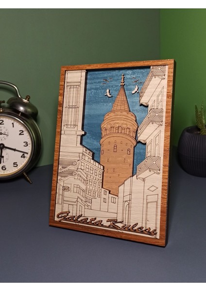 Galata Kulesi Ahşap Mdf Çok Katmanlı Dekoratif Tablo, Istanbul Tablosu