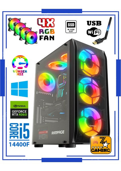 Amon PTX50 Intel Core I5-14400F 16GB Ddr4 Ram 1tb M.2 Nvme SSD 8gb RTX4060 Oyuncu Masaüstü Bilgisayar