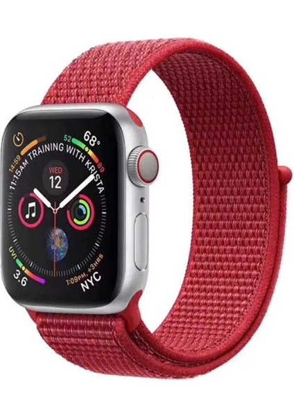 Good Case Apple Watch Uyumlu 9 (45MM) Için Cırtlı Kumaş Kordon-03 Kırmızı