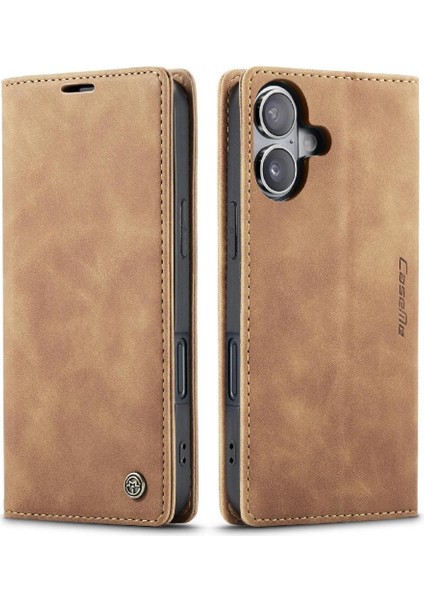 IPhone 16 Için Flip Case Manyetik Kapatma Darbeye Vintage Pu Deri (Yurt Dışından)