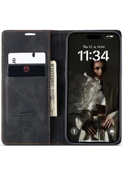 IPhone 16 Için Flip Case Pro Vintage Pu Deri Cüzdan Manyetik Kapatma (Yurt Dışından)