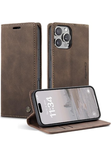 IPhone 16 Için Flip Case Manyetik Kapatma Darbeye Vintage Pu Deri (Yurt Dışından)