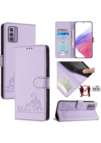 Nokia G310 5g Için Kılıf Cüzdan Kapak Çevirin Kedi Rfıd Kart Yuvası Tutucu (Yurt Dışından)
