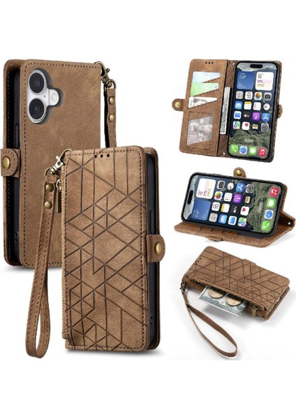 Iphone 16 Için Flip Case Darbeye Basit Iş Deri Kılıf Flip (Yurt Dışından)