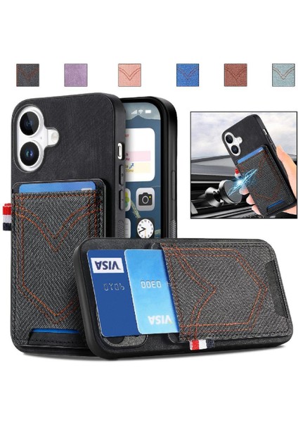 Iphone 16 Için Kılıf Manyetik Araç Montaj Kot Cep Tasarım Crad Yuvası (Yurt Dışından)