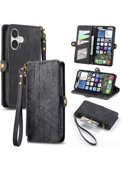 Iphone 16 Için Flip Case Darbeye Basit Iş Deri Kılıf Flip (Yurt Dışından)