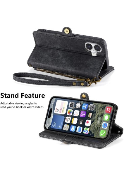 Iphone 16 Için Flip Case Artı Darbeye Deri Kılıf Cüzdan Kapak Çevirin (Yurt Dışından)